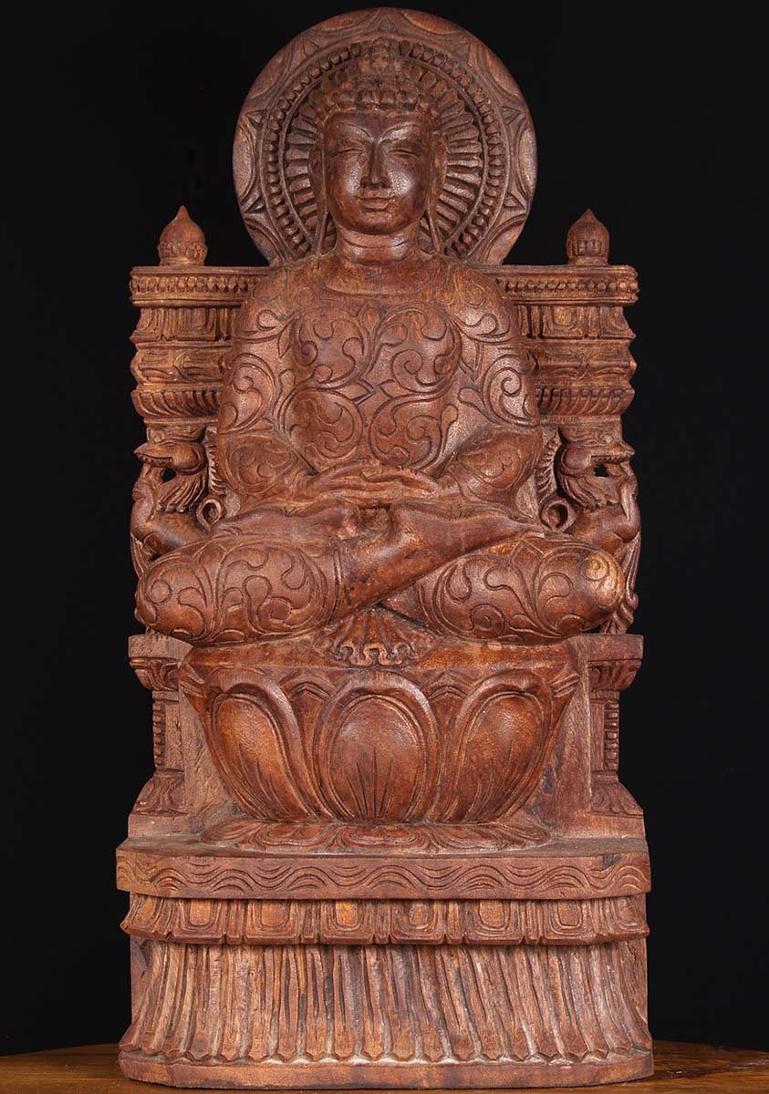 Wood Meditating Buddha Sculpture 24"